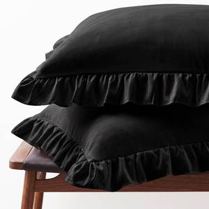 lot 14017 image: FMLIUY 1 Brushed Microfiber Ruffle Pillow Cases King Size Black