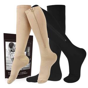 lot 14034 image: cerpite Zipper Compression Socks, 2 Pairs 15-20 mmHg Closed Toe Compression Stockings for Men Women