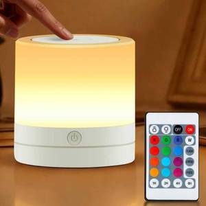 lot 14039 image: ORUNO Portable Night Light for Kids, USB Rechargeable Small Desk Lamp,13 RGB Colors & 4 Brightness & 1 Remote, Touch Bedside Table Lamp for Nursery Bedroom Living Room Home (White)