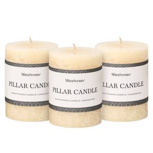 lot 19749 image: 3x4 Inch Ivory Pillar Candles Set of 3 - Hand-Poured Unscented Candles, Long Clean Burning, Large Big Candle, Smokeless Dripless Candle for Dinner Table, Wedding, Home, Bathroom, Rustic Decor
