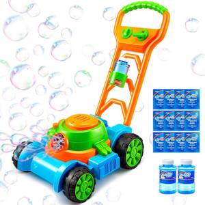 lot 19760 image: SLOOSH Spill-Proof Bubble Lawn Mower Toddler Toys Bubble Machine