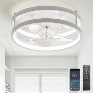 lot 19773 image: Zoruny 13 Small Low Profile Ceiling Fan with Light, Remote White