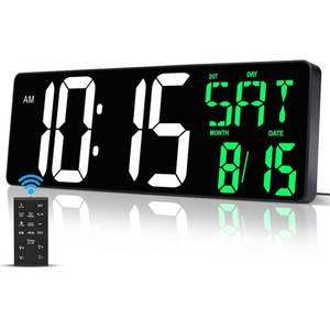 lot 19776 image: 17 Large Digital Wall Clock with Remote, Auto Dimmer, Date Temp, Timer