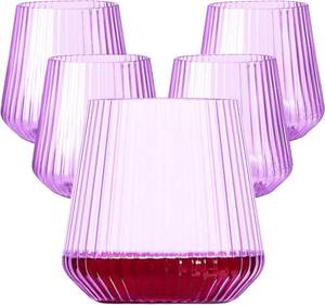 lot 19780 image: Lueumxc 40 Pack Plastic Ribbed Wine Glasses, 14Oz Origami Disposable Wine Glasses Unbreakable Clear Plastic Cocktail Glasses Recyclable Shatterproof Reusable Wine Cups (14oz-purple-40pack)