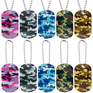 lot 20197 image: Yinkin 100 Pcs Military Dog Tags Army Camouflage Party Favors, Mixed Color (Open Box, May Be Missing Pieces)