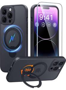 lot 20226 image: FNTCASE for iPhone 14 Pro Max Case with 360 Spin Magnetic Stand Black