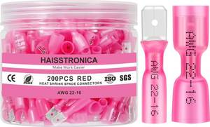 lot 20235 image: haisstronica 200PCS Heat Shrink Spade Connectors, 22-16 AWG, MaleFemale