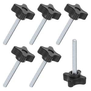 lot 20242 image: M METERXITY 6-Pack Star Clamping Knobs, M6x50mm Male Thread Hand Tightening Screw for MachineryElectronicFurnitureUmbrella Base, Machine Handle Replacement 32mm, Black