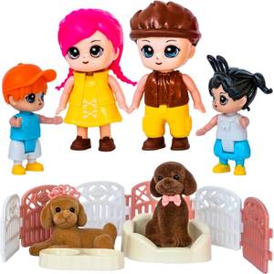 lot 20245 image: FUNERICA Dollhouse People & Pets �� Velvety Furry Puppies, Pet Accessories & Posable Doll House Family Set �� Dolls for Dollhouse, Little People Figures, Doll House Accessories and Furniture