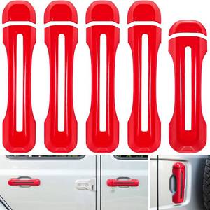 lot 20259 image: E-cowlboy Door Handle Inserts Cover TrimTailgate Handle Cover for 2018-2024 Jeep Wrangler JL JLU Sports Sahara Freedom Rubicon Unlimited Gladiator JT 2-Door & 4-Door Exterior Accessories (Red 5PCS)