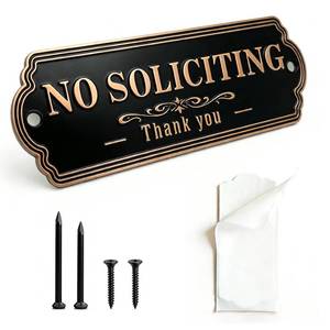 lot 20263 image: Premium Brass 6 x 2.4 No Soliciting Sign For House, No Soliciting Sign For Front Door, Keep Solicitors Away, Perfect for Home Office Front Doors, Three Mounting Options(Brass Color)