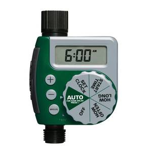 lot 20276 image: Orbit Programmable Digital Hose Watering Timer - 1 Outlet - Battery Powered - with LCD Screen - Built-in Rain Delay - Water-Resistant - 62061