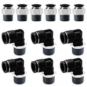 lot 20291 image: EBEIZZI Pneumatic 12 Push to Connect Fittings Male Thread Elbow and Straight Combination Air Line Quick Connect Fittings 12OD x 12NPT Quick Connect Air Hose Fittings (Pack of 12)