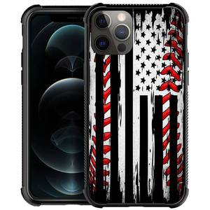 lot 20321 image: Yesad Compatible with iPhone 12 Mini Case,Baseball American Flag Soft TPU Bumper Shockproof Tempered Glass Back Cover Case for iPhone 12 Mini