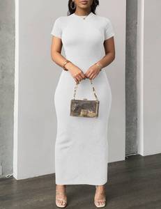 lot 20324 image: Nimsruc Women Summer Short Sleeve Bodycon Maxi Dress Crew Neck Long Dresses Casual Sundress White XL