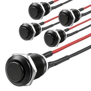 lot 20325 image: 5pcs 12mm Momentary Push Button Switch Black Stainless Steel and Aluminum Alloys Witch with pre-Wiring Momentary Switch IP66 Protection, IK09 Vandal Resistance Design 2A 12V24V125V250V AC