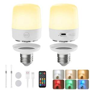 lot 20331 image: Minetom E26 Rechargeable Light Bulbs with Remote and Timer, 2 Pack