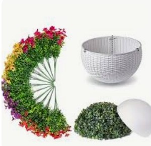 lot 13532 image: Hanging Basket Kit with Faux Flower Stems Greenery Ring Foam Base and Chain