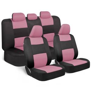 lot 1499 image: BDK PolyPro Car Seat Covers Full Set in Pink on Black, Front and Rear Split Bench Seat Covers for Cars, Easy to Install Car Seats Cover Set and Accessories for Auto Trucks Van SUV - Pink