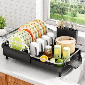 lot 1500 image: SAYZH Expandable Dish Drying Rack for Small Kitchen Counter, Black