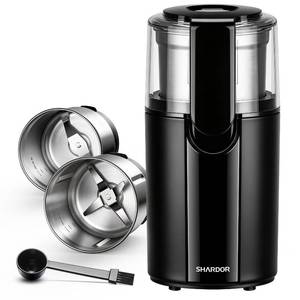 lot 1503 image: SHARDOR Coffee Grinder Electric, Spice, Herb, Grinder for Coffee Bean Spices and Seeds with 2 Removable Stainless Steel Bowls, Black
