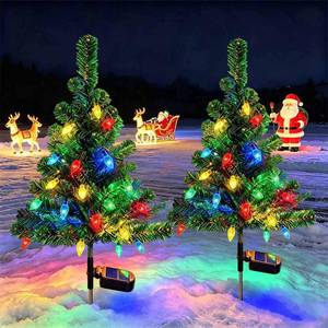 lot 1508 image: Windpnn 2Pack Solar Christmas Tree Lights Outdoor Decorations, with 40 Strawberry Lights Waterproof Pathway Lights for Garden Patio Yard Cemetery Decor