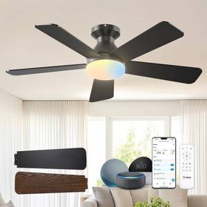 lot 1521 image: Amico 42 Inch Smart Ceiling Fans with Lights, Low Profile, Alexa, Black