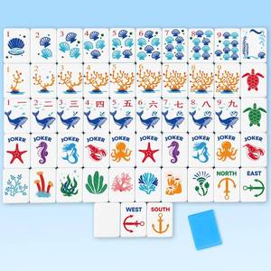 lot 1553 image: Simgoing 160 Pcs American Mahjong Tiles Set Blue Ocean Theme 2026 Mahjong Playing Cards Blue Mah Jong Game Set Portable Gift for Travel Beginner Lovers