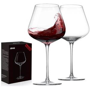 lot 1564 image: JBHO Hand Blown Italian Style Crystal Burgundy Wine Glasses - Lead-Free Premium Crystal Clear Glass - Set of 2-21 Ounce - Gift-Box for any Occasion