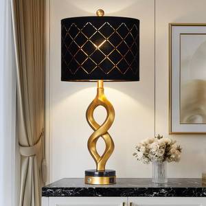 lot 1566 image: Cinyirong 30 Black and Gold Table Lamp for Living Room, Modern Touch Control Bedside Lamp for Bedroom, 3-Way Dimmable Sculptural Resin Nightstand Lamp with USB AC Ports and 1 LED Bulb (1 Pack)