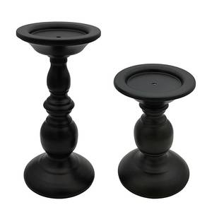 lot 1568 image: Fuhengli Pillar Candle Holders Stands Set of 2, Matte Black, 6.2 & 8.7