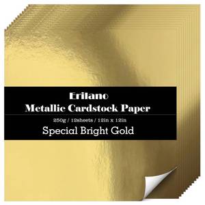 lot 2283 image: Erilano Gold Cardstock 12 x 12 inch, 92lb250GSM Metallic Mirror 12 Sheets