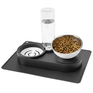 lot 2293 image: Nuzzletail Raised Dog Cat Food Bowl, Cat Food and Water Bowl Set with Water Dispenser, Stainless Steel Bowls and Feeding Mat, Food Feeding Dishes for Indoor Cats and Small Dogs, Black