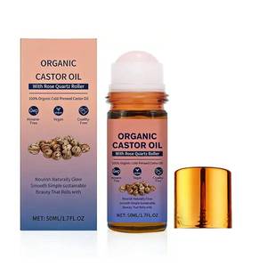 lot 2300 image: Organic Castor Oil Roll On with Rose Quartz Roller, 100% Castor Oil Organic Cold Pressed, Hexane-Free, for Face and Body, Hair, Eyebrows, Moisturize Skin -1pcs
