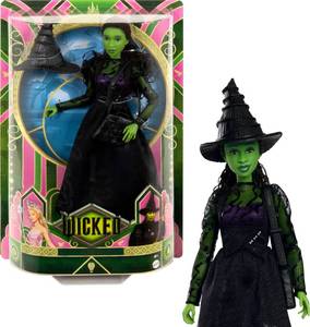lot 2307 image: Mattel Universal Wicked Elphaba Fashion Doll & Accessories with Green Skin, Braided Black Hair, Posability & Removable Ballroom Look