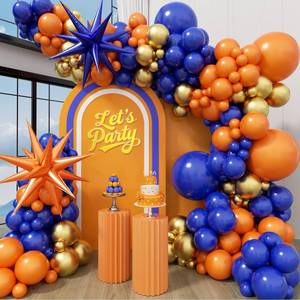 lot 2320 image: 119pcs Royal Blue and Orange Balloon Arch Kit with Metallic Gold Balloons