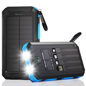 lot 2333 image: Durecopow Solar Charger Power Bank 20,000mAh, Portable Charger, 4 Cables 3 Ports Fast Charging External Battery Pack with USB C for Cell Phones, Solar Panel Charger with Dual Flashlight for Camping