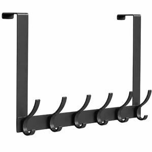 lot 2335 image: Peasulin Over The Door Hooks, 1 Pack Black 11 Long Door Hanger Rack for 1-34 Doors, 6 Double Hooks with 12 Hanging Points, Adhesive Pads, Screws and Screwdriver Included, Bathroom Towel Rack