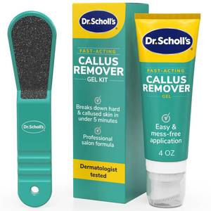 lot 2351 image: Dr. Scholls Fast Acting Callus Remover Gel Kit, Hard Skin Removal, Smooth Soft Feet in Minutes, Salon Professional Formula, Mess Free Application, Exfoliating Foot File Pedicure Tool Included