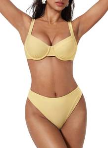 lot 2353 image: SUUKSESS Women Color Block Underwire Bikini Sets Cheeky High Cut 2 Piece Swimsuit Sweetheart V Neck Push Up Bathing Suit(Yellow,M)