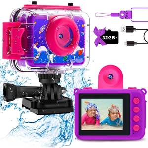 lot 2355 image: Pool Toy & Kids Underwater Camera - 99FT Waterproof Kid Action Camera 1080P Video&20MP Photo with Flip Lens, Includes 32GB Card for Diving Swimming Beach Snorkeling,Birthday Gift for Girls - GKTZ