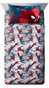 lot 2364 image: Jay Franco Kids Sheet Set with Fitted, Flat Sheets & Pillow Cover - Ultra-Soft Bedding with Pillowcase for Room Decor, White - Spiderman, 4 Piece Full