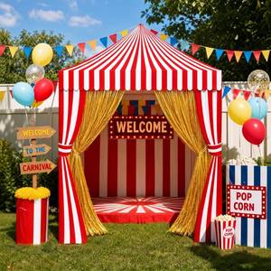lot 2388 image: Ziliny 5 Pcs Circus Tent Backdrop Fringe Curtain Carnival Party Photo,Gold