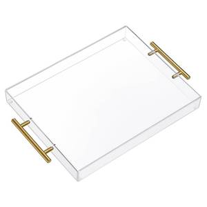 lot 2390 image: 11x14 Clear Acrylic Serving Tray with Golden Handles, Sturdy Huge Capacity Acrylic Tray for Coffee, Juice, Kitchen and Desk Organizer (11x14)