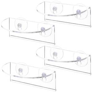 lot 2409 image: Suwimut 4 Pack Window Plant Floating Shelf, Suction Cup Shelf for Fish Tank, Acrylic Ledge Plants Holder Window Sill Extender for Indoor Plants, Micro Greens, Succulents, Herb Pots (Semicircular)