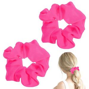 lot 4334 image: Hot Pink Scrunchie 2PCS Neon Scrunchie 80s Hair Accessories for Women Girl Solid Colors Elastic Hair Ponytail Holder for Party Outfits Workout Costumes and Ponytail Styling (Pink)