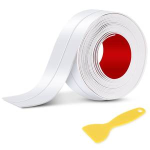 lot 4335 image: White Caulk Tape Sealant - 1 Roll Waterproof Self-Adhesive Tub & Wall Sealing Strip for Bath & Kitchen Shower Corner Sink Edge Toilet Base