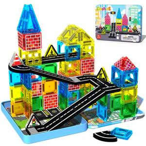 lot 4387 image: Mini Magnetic Tiles Road Set, STEM Building Toys for Kids Ages 3-8