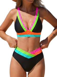 lot 4406 image: popvil High Waisted Bikini Sets for Women Leopard Print 2 Piece Swimsuits Large