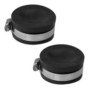 lot 4408 image: Fernco QC-102 2 Pack 2-in. Qwik Cap Flexible PVC Pipe Cap with Stainless Steel Clamps, Black